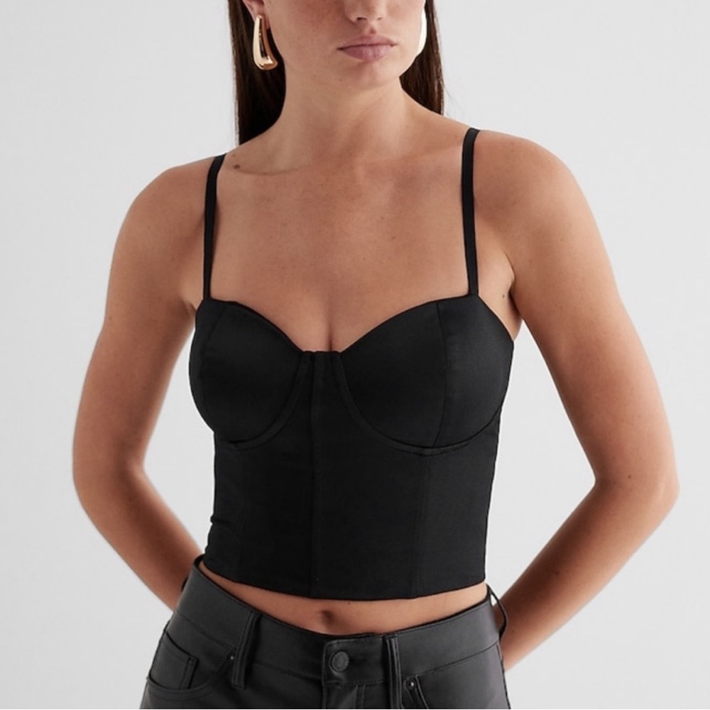 NWOT Express Body Contour Satin Corset Crop Tank Top Bustier Black Cami - Picture 7 of 7